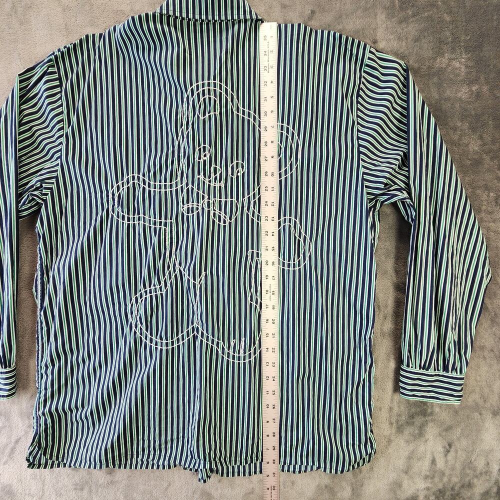 Teddy Fresh Shirt Men's XL Blue Green Striped Button Up Oxford Embroidered - Picture 8 of 11